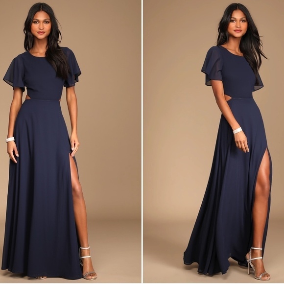 LULUS Elegant Wedding Bridesmaid Romantic Flowy Chic Flutter Sleeve Maxi Dress - Picture 1 of 3